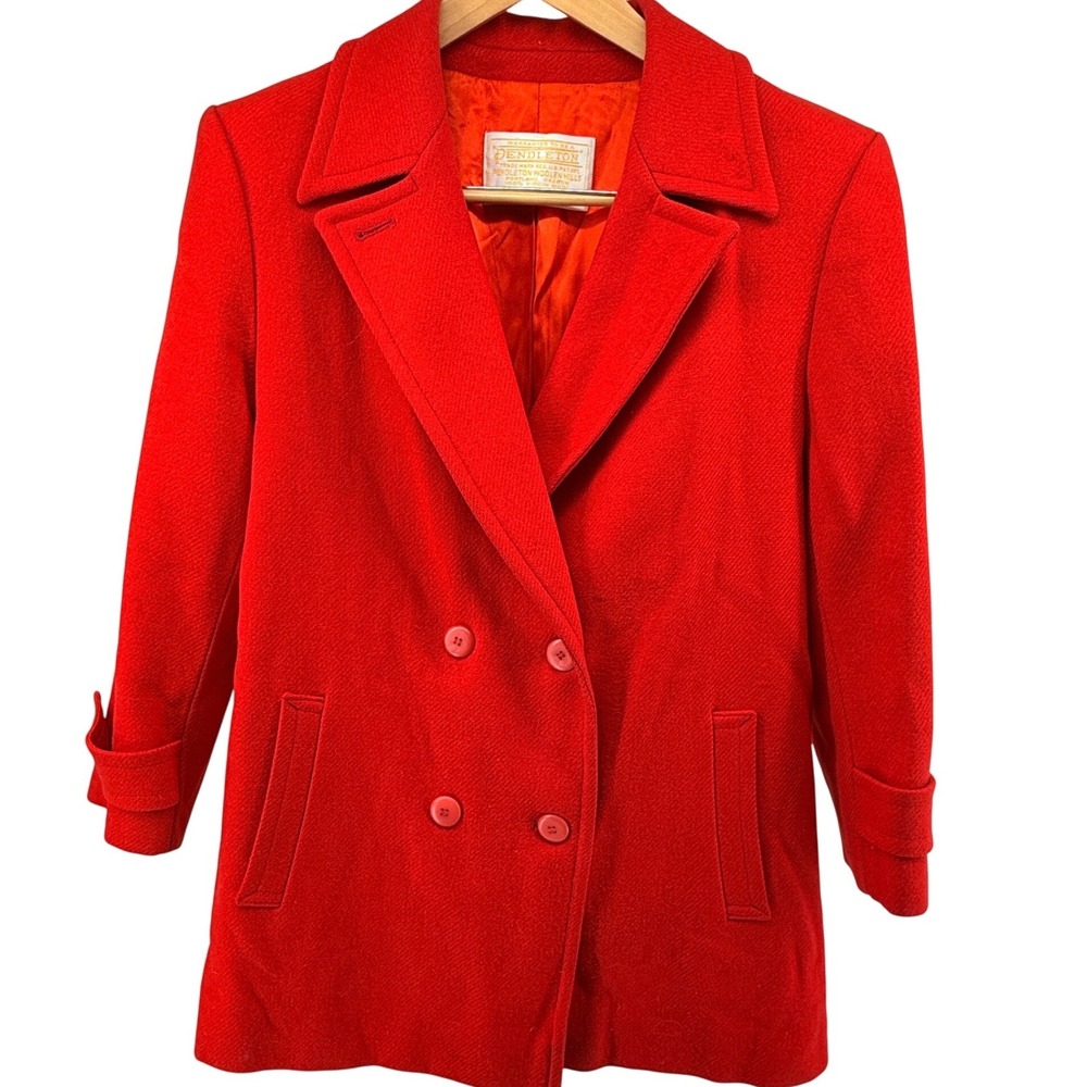 Vintage Pendleton Wool Womens Red Double Breasted Coat Jacket Sz ? Preppy *read*
